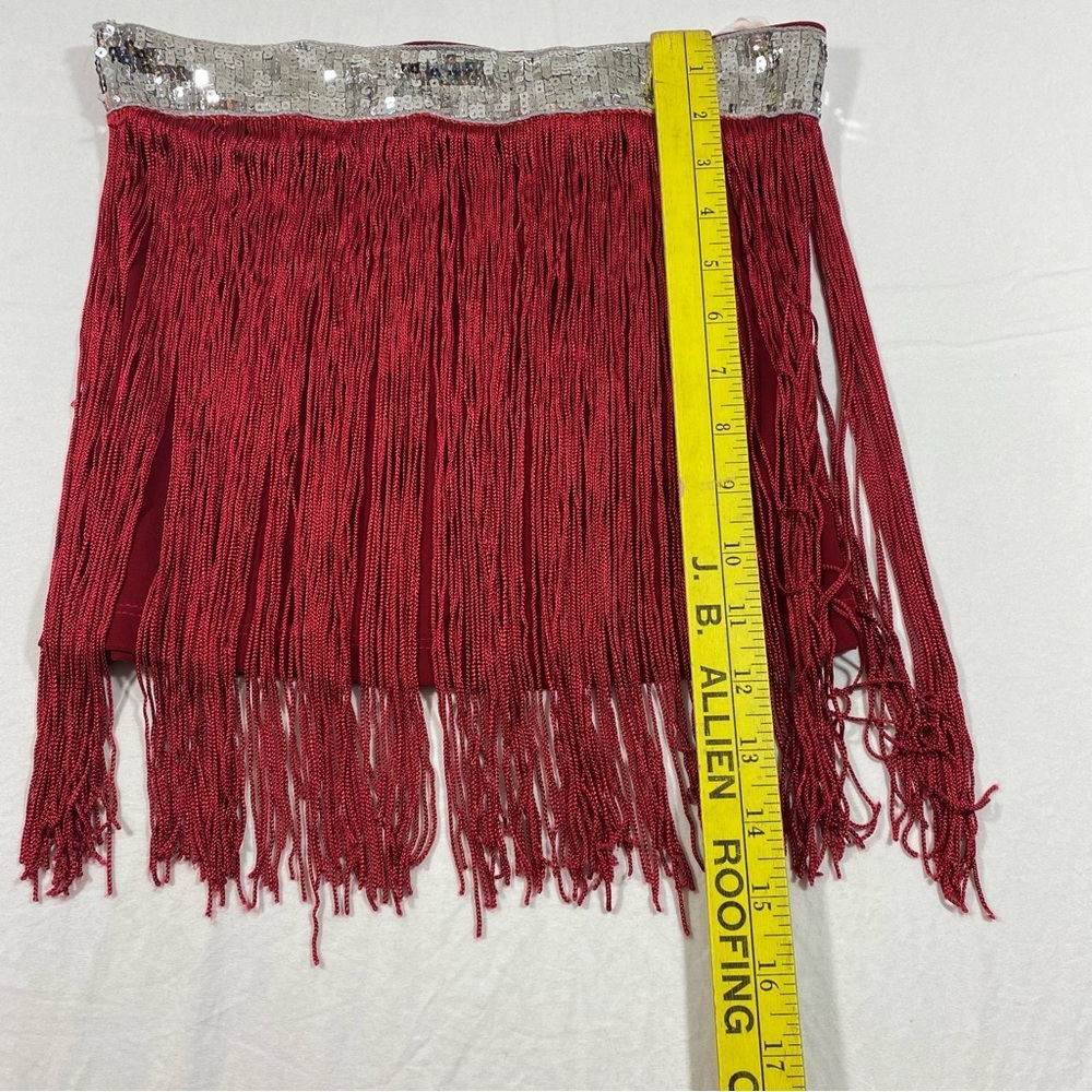 Carolina USA Flapper Tube Top Fringed Red & Silver Sequins. Stretchy Crop Top - Picture 9 of 12